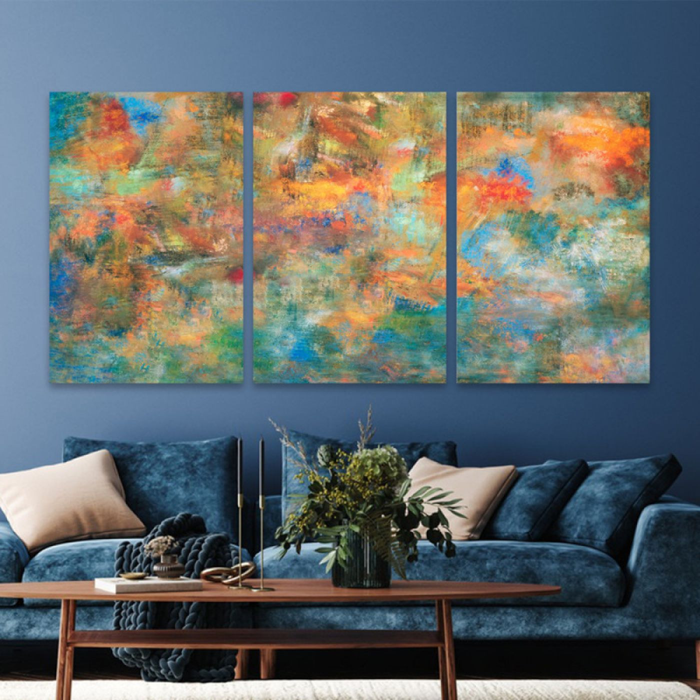 لوحة حائط رسومات مشبعة بالألوان ثلاث ثطع - خشب ام دي اف - 120x60 سم - lp3-463