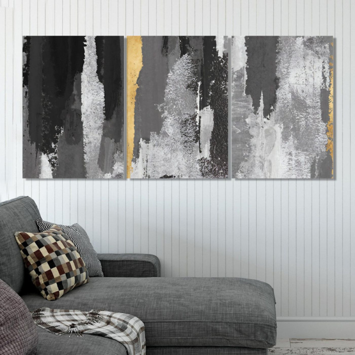 لوحة حائط الفن التجريدي ثلاث ثطع - خشب ام دي اف - 120x60 سم - lp3-499