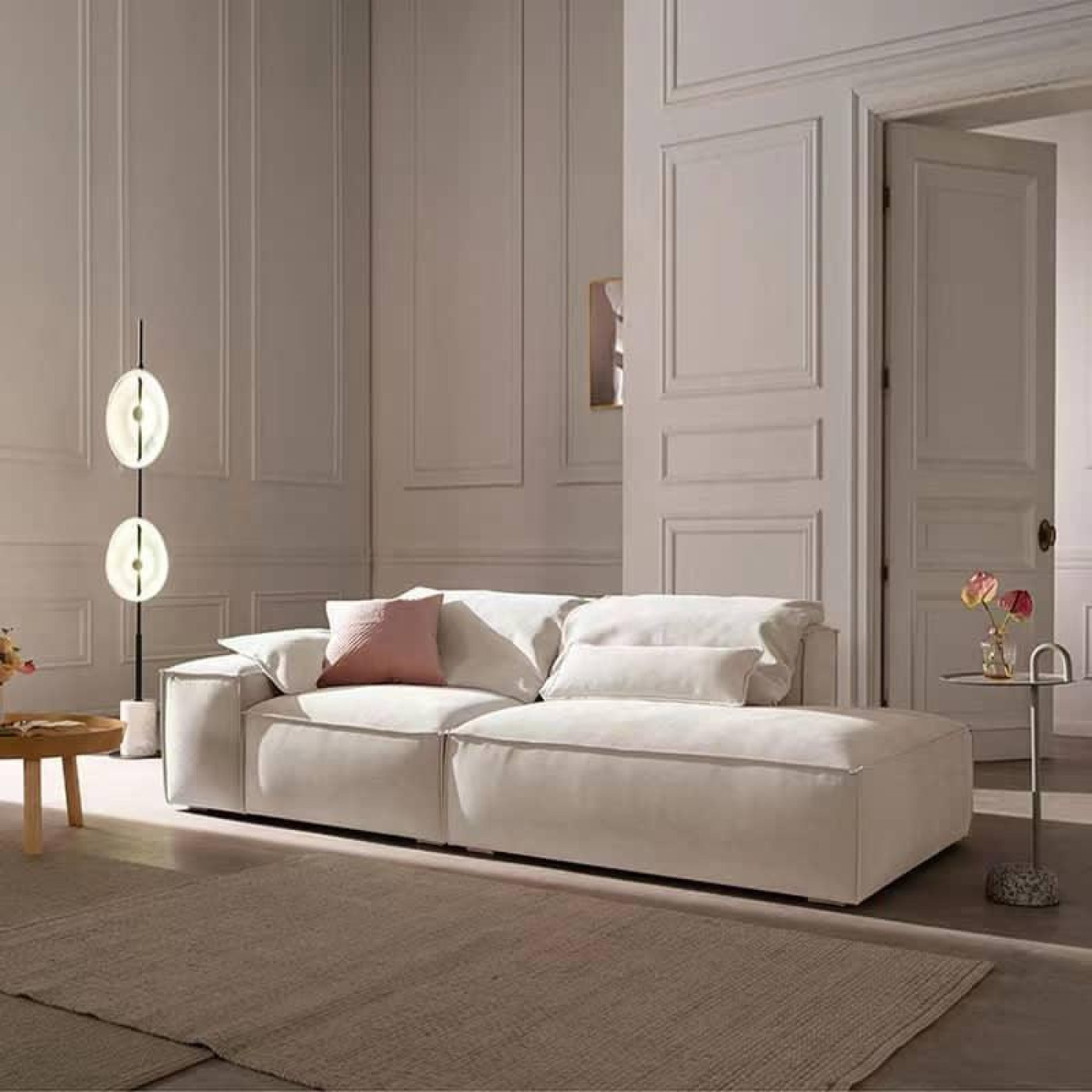 الهوم كنبة مخملية 3 - مقاعد - 280x85x85 - بيج - 110111195