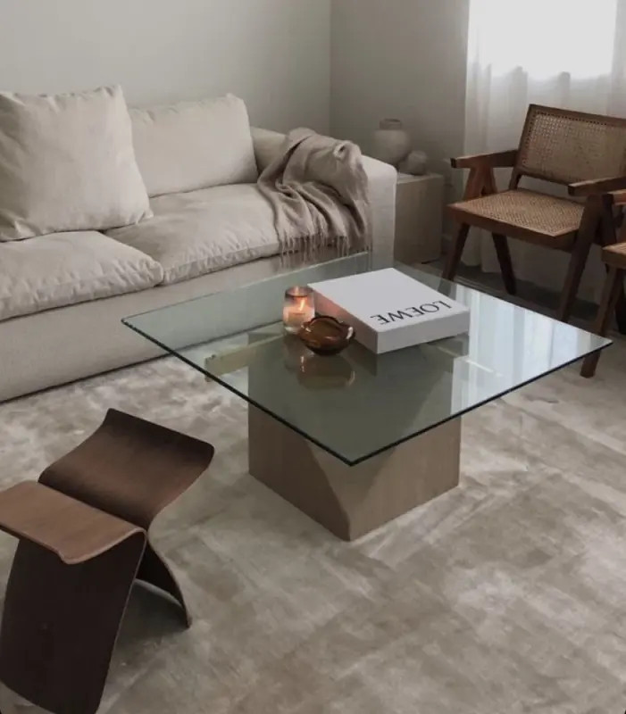 الهوم طاولة مركزية من الخشب والزجاج - 110x60x40 سم - بني
