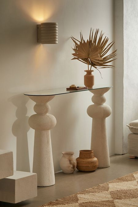 الهوم طاولة مدخل حجرية أنيقة - اوف وايت - 160x35x75 سم