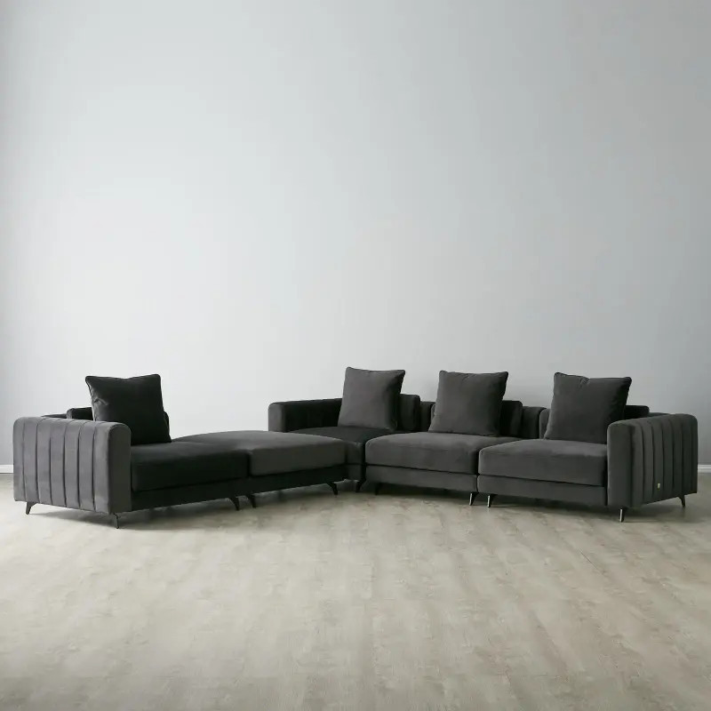 أريكة ألهوم شيك كتان بيج على شكل حرف L، مقاس 90x250x170x45 سم، خشب سويدي