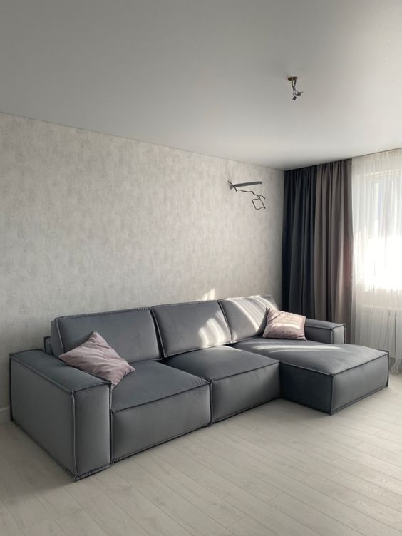 أريكة ألهوم كتان رمادية أنيقة على شكل حرف L، 90x250x170x45 سم، خشب سويدي