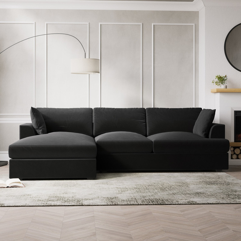 أريكة Alhome كتان رمادي معاصر على شكل حرف L، 90x250x170x45 سم، خشب سويدي
