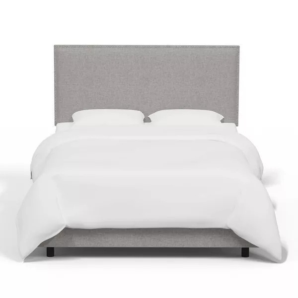 Alhome Beige Comfort: سرير فردي من الخشب السويدي مع قماش الكتان، اللون بيج، الأبعاد 120x200x140