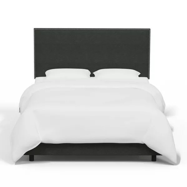 Alhome Midnight Beauty: سرير مفرد من الخشب السويدي مع قماش الكتان، اللون أسود، الأبعاد 120x200x140