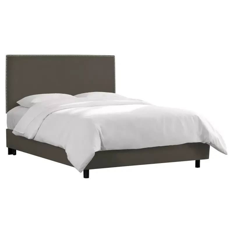 Alhome Olive Serenity: سرير فردي من الخشب السويدي مع قماش الكتان، اللون الزيتوني، الأبعاد 120x200x140