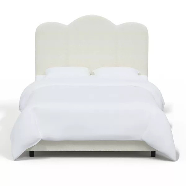 Alhome Ivory Silk: سرير مفرد من الخشب السويدي مع قماش الشنيل اللون عاجي الأبعاد 120x200x140
