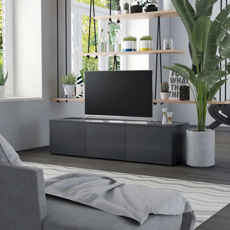 Alhome Black TV Table: مركز ترفيهي معاصر ومنخفض المستوى من الخشب المضغوط
