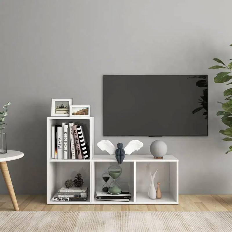 طاولة تلفزيون Alhome باللون الأبيض: وحدة تحكم ترفيهية مدمجة وأنيقة من الخشب المضغوط