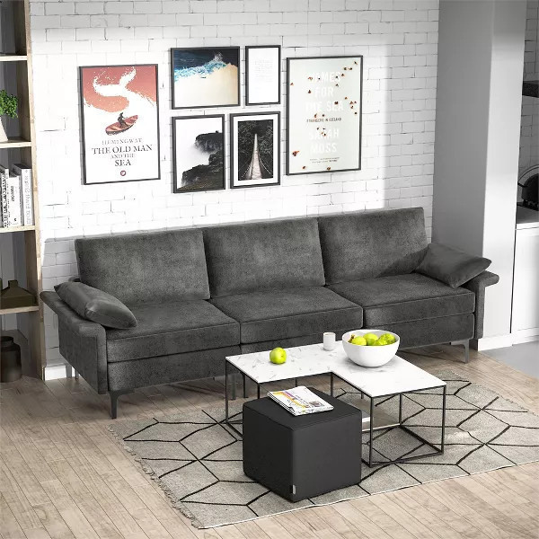 أريكة Alhome Timeless White Boucle 3 مقاعد, خشب سويدي,
