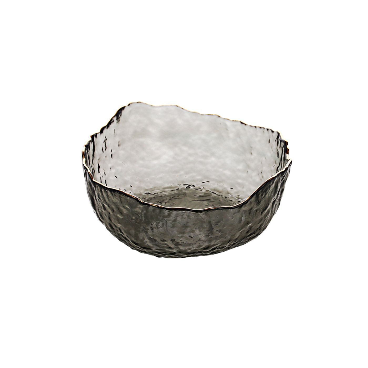 وعاء سلطة زجاجي بحافة ذهبية - 13x13x6 سم