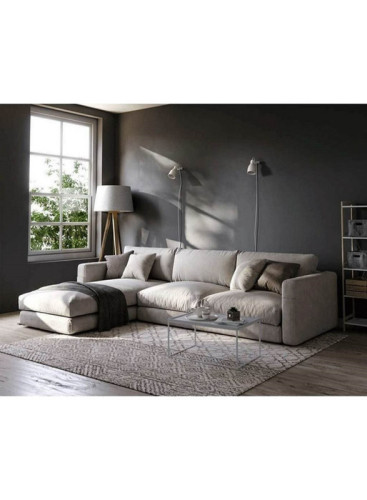 أريكة ألهوم على شكل حرف L 300×170×90×75 سم - أوف وايت