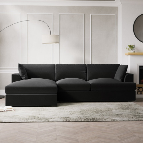 أريكة Alhome كتان رمادي معاصر على شكل حرف L، 90x250x170x45 سم، خشب سويدي