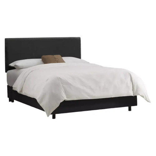Alhome Midnight Beauty: سرير مفرد من الخشب السويدي مع قماش الكتان، اللون أسود، الأبعاد 120x200x140