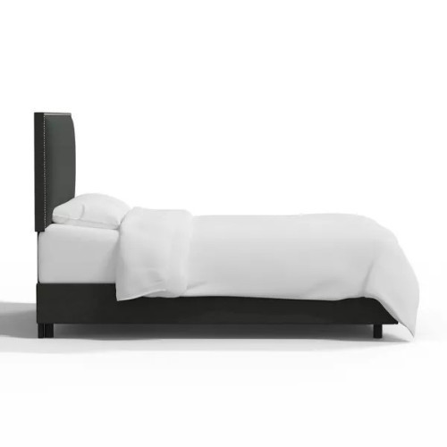 Alhome Midnight Beauty: سرير مفرد من الخشب السويدي مع قماش الكتان، اللون أسود، الأبعاد 120x200x140