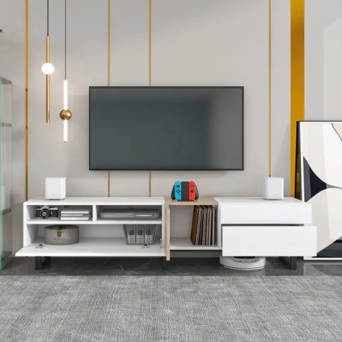 طاولة تلفزيون Alhome White: وحدة تحكم ترفيهية واسعة وأنيقة من الخشب المضغوط