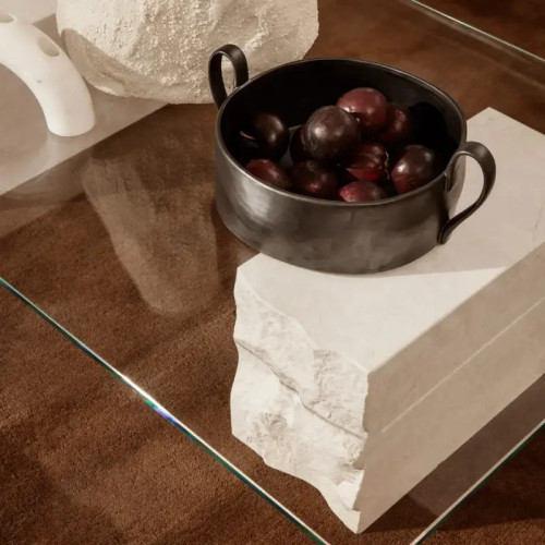 الهوم طاولة مركزية رخام وزجاج - 120x70x40 سم - أوف وايت