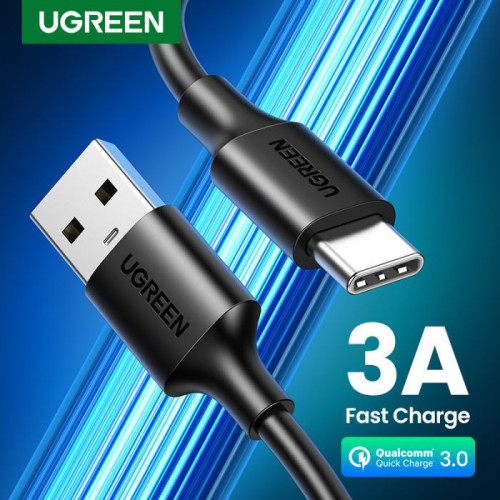 يوجرين سلك شاحن من USB إلى USB-C مضفر بطول 3 م - أسود