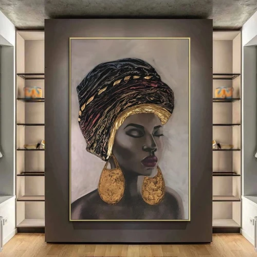 لوحة قماشية عصرية لفتاة جميلة ترتدي قبعة مع برواز - 120x80 سم