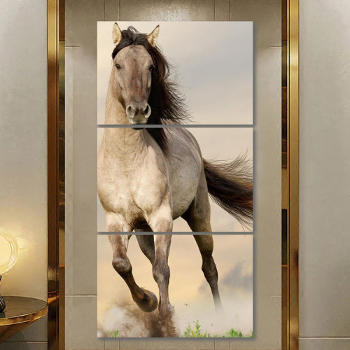 لوحة جدارية أنيقة لحصان - 3 قطع - 120x60 سم