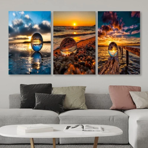 لوحة حائط خشبية الغروب والشاطئ - 120x60 سم - خشب ام دي اف - PH 123