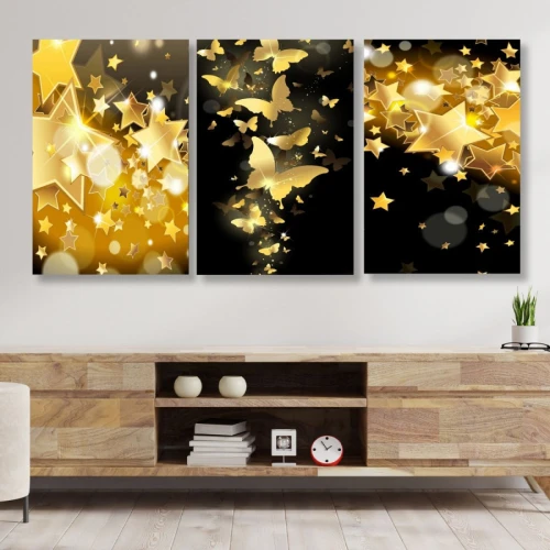 لوحة حائط خشبية نجوم وفراشات - 120x60 سم - خشب ام دي اف - PH 124