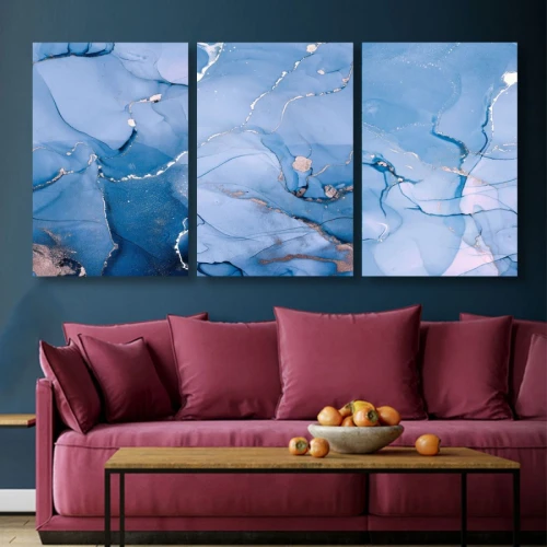لوحة حائط خشبية أمواج اللون الأزرق - 120x60 سم - خشب ام دي اف - PH 142