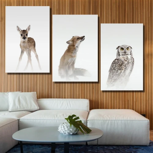 لوحة حائط خشبية غزال ثعلب بومة - 120x60 سم - خشب ام دي اف - PH 192