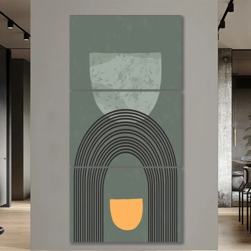 لوحة جدارية فنية بأشكال تجريدية - 3 قطع - 120x60 سم