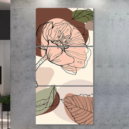 لوحة جدارية فنية مع زهرة - 3 قطع - 120x60 سم