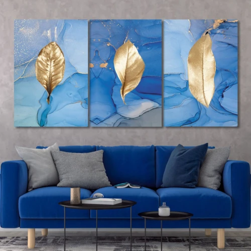 لوحة حائط أوراق ذهبية ثلاث ثطع - خشب ام دي اف - 120x60 سم - PH 306