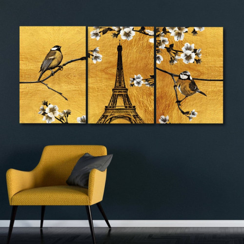 لوحة حائط برج ايفل ثلاث ثطع - خشب ام دي اف - 120x60 سم - PH 316