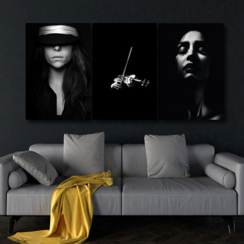 لوحة حائط امرأة الكمان ثلاث ثطع - خشب ام دي اف - 120x60 سم - PH 319