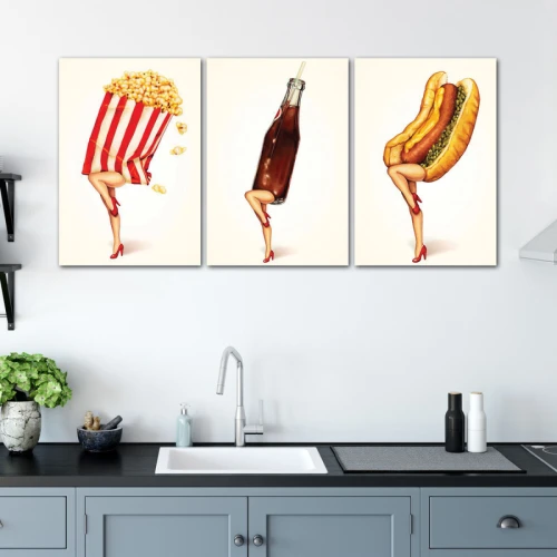 لوحة جدارية بتصميم بوب آرت طعام سريع - 3 قطع - 120x60 سم - lp3-604