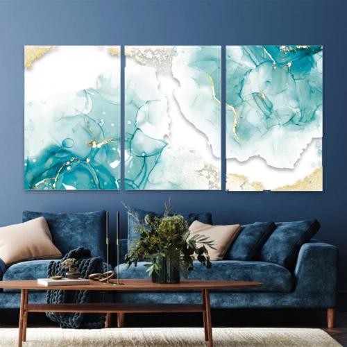 لوحة حائط أمواج زرقاء ثلاث ثطع - خشب ام دي اف - 120x60 سم - lp3-452