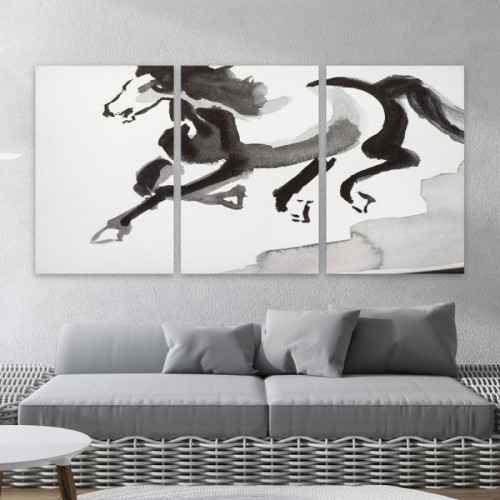 لوحة حائط رسمة بسيطة للخيل ثلاث ثطع - خشب ام دي اف - 120x60 سم - lp3-476