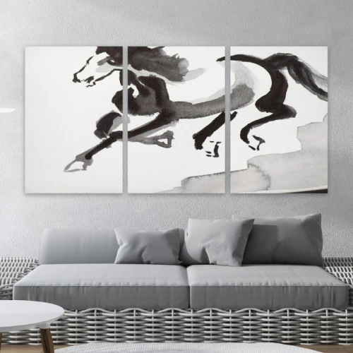 لوحة حائط رسمة بسيطة للخيل ثلاث ثطع - خشب ام دي اف - 120x60 سم - lp3-476