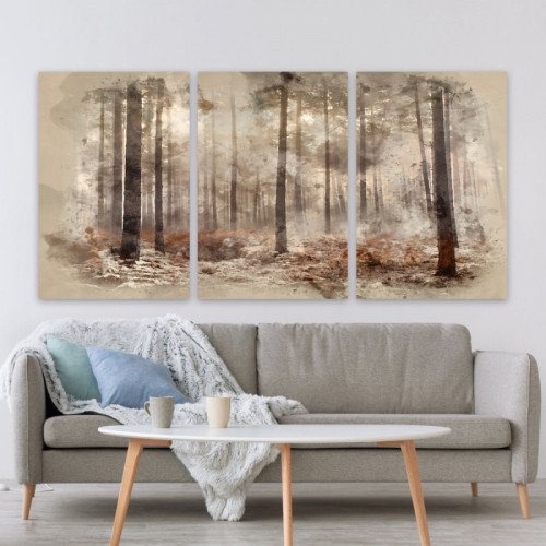 لوحة حائط الغابة الضبابية ثلاث ثطع - خشب ام دي اف - 120x60 سم - lp3-478