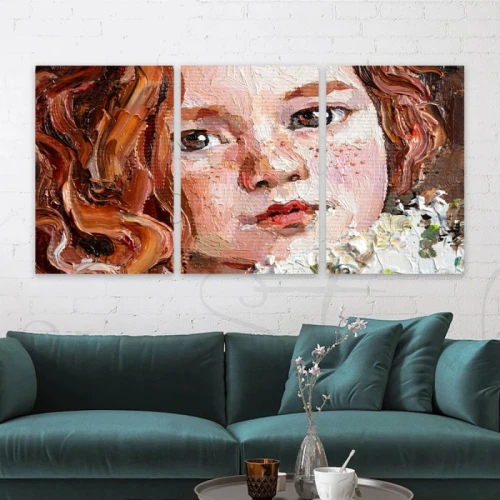 لوحة حائط الطفلة الصغيرة الفن الزيتي ثلاث ثطع - خشب ام دي اف - 120x60 سم - lp3-479