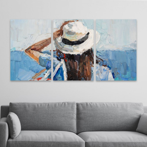 لوحة حائط امرأة مع قبعة ثلاث ثطع - خشب ام دي اف - 120x60 سم - lp3-483