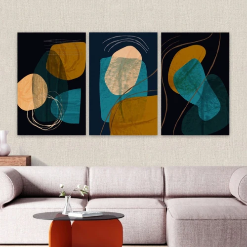 لوحة حائط الفن التجريدي ثلاث ثطع - خشب ام دي اف - 120x60 سم - lp3-500