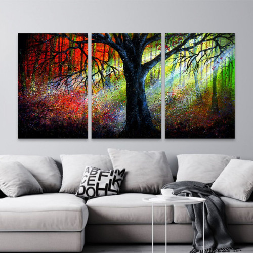 لوحة حائط شجرة ملونة ثلاث ثطع - خشب ام دي اف - 120x60 سم - lp3-525