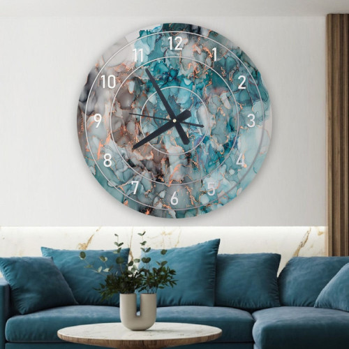 ساعة حائط دائرية بتصميم رخامي - 50x50 سم - أزرق داكن - hs-cnc-13