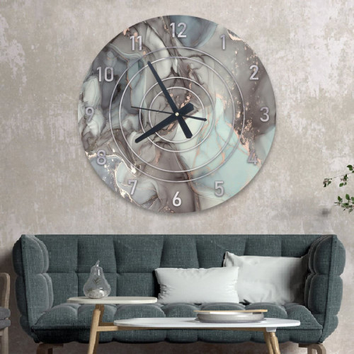 ساعة حائط دائرية بتصميم رخامي - 50x50 سم - رمادي - hs-cnc-18