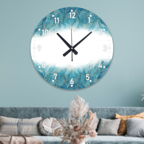 ساعة حائط دائرية بتصميم رخامي - 50x50 سم - أبيض وأزرق - hs-cnc-29