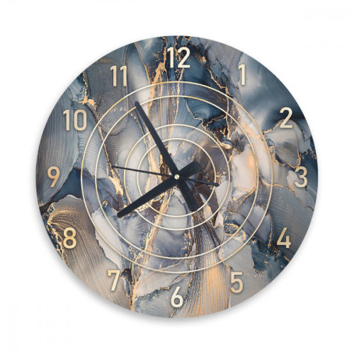 ساعة حائط دائرية بتصميم رخامي - 50x50 سم - أزرق وذهبي - hs-cnc-44
