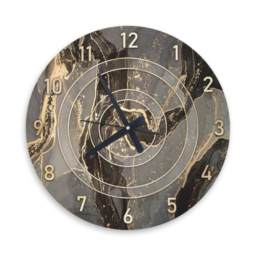 ساعة حائط دائرية بتصميم رخامي - 50x50 سم - أسود وذهبي - hs-cnc-48
