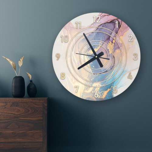 ساعة حائط دائرية بتصميم رخامي - 50x50 سم - متعدد الألوان - hs-cnc-49