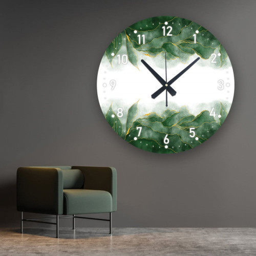 ساعة حائط دائرية بتصميم رخامي - 50x50 سم - أخضر وأبيض - hs-cnc-50